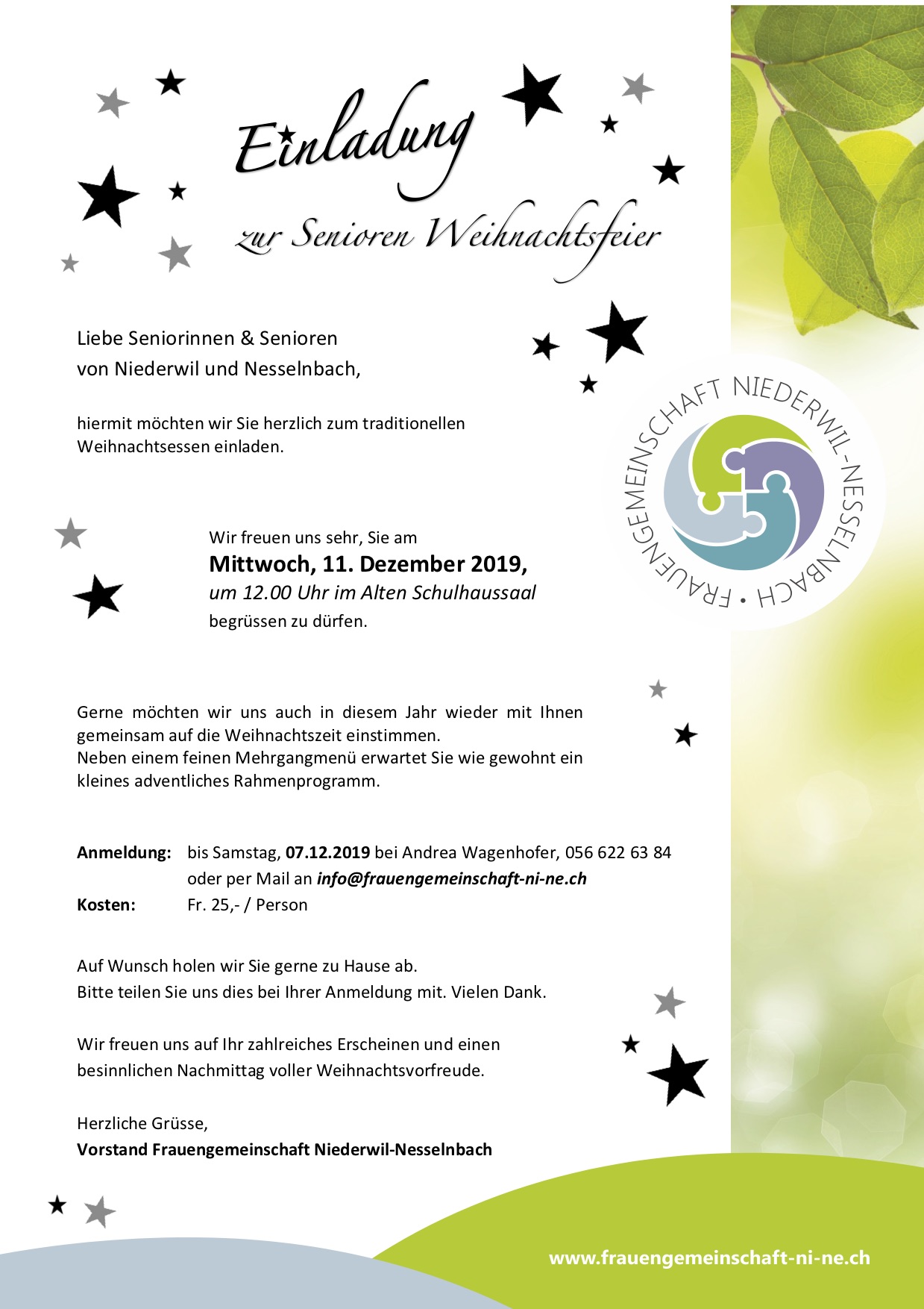 Senioren Weihnachtsfeier | Gemeinde Niederwil AG